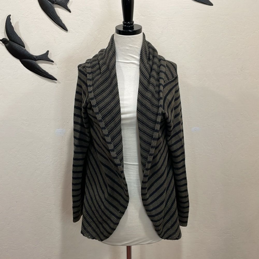 Wooden Ships Woven Cotton Soho Hooded Cardigan Olive & Black Stripe - M/L